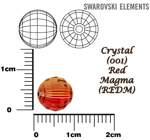 SWAROVSKI  Chessboard BEAD 5005 barva CRYSTAL (001) RED MAGMA (REDM) velikost 8mm.