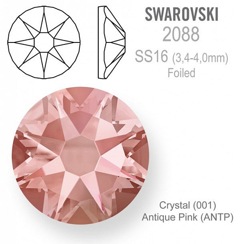 Swarovski XIRIUS FOILED 2088 velikost SS16 barva Crystal Antique Pink 