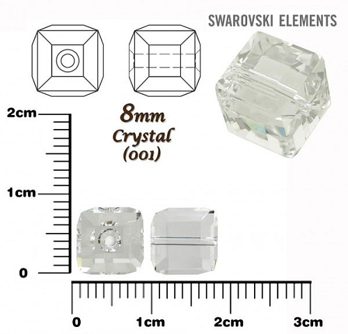 SWAROVSKI CUBE Beads 5601 barva CRYSTAL velikost 8mm.