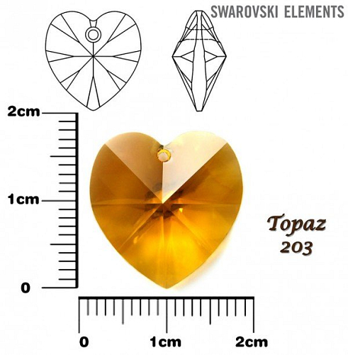 SWAROVSKI Heart Pendant barva TOPAZ velikost 18x17,5mm.