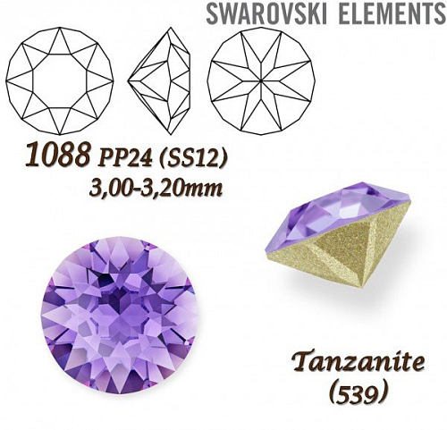 SWAROVSKI ELEMENTS 1088 XIRIUS Chaton PP24 (SS12) 3,00-3,20mm barva Tanzanite (539). 