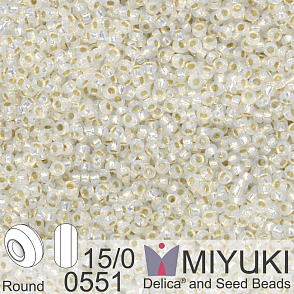 Korálky Miyuki Round 15/0. Barva 0551 Gilt Lined White Opal. Balení 5g