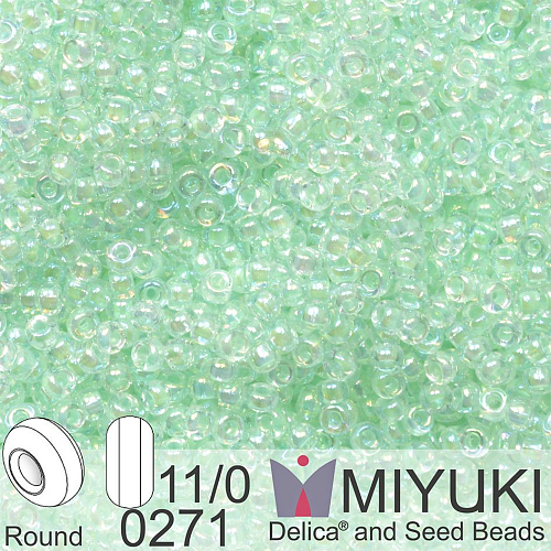 Korálky Miyuki Round 11/0. Barva 0271 Light Mint Green Lined Crystal AB. Balení 5g.  