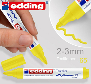 Permanentní textilní popisovač EDDING. Šířka 2-3mm odstín č.65 Neonová žlutá