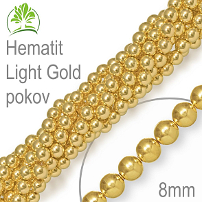 Korálky z minerálů Hematit Light Gold pokovený. Velikost pr.8mm. Balení 10Ks.