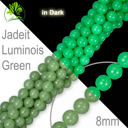 Korálky z minerálů Jadeit Luminois Green. Velikost pr.8mm. Balení 10Ks. Korálky ve tmě fosforeskují (svítí). 