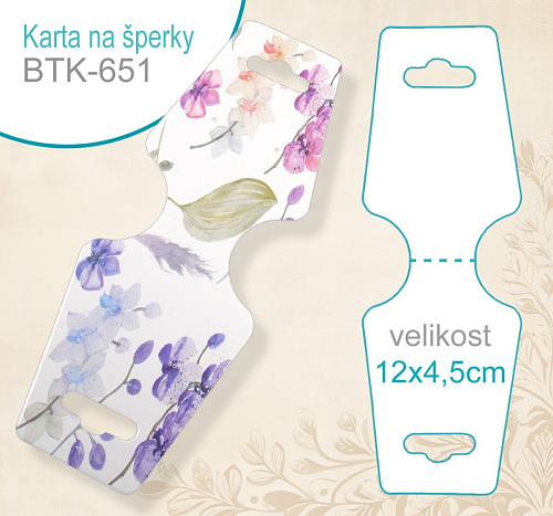 KARTA na šperky BTK 651. Velikost karty 12x4,5cm. Materiál PAPÍR.