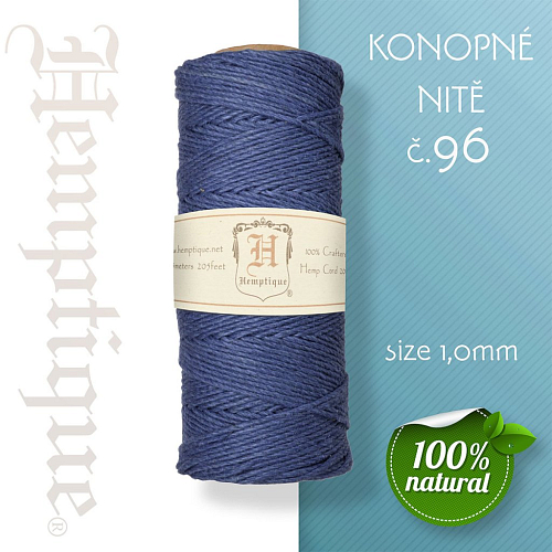 Konopná nit HEMP CORD síla nitě 1,0mm. METRÁŽ Barva č.96 Modrá