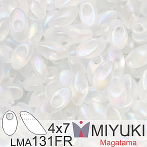 Korálky MIYUKI tvar Long MAGATAMA velikost 4x7mm. Barva LMA-131FR Matte Transparent Crystal AB. Balení 5g.