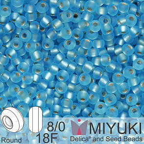 Korálky Miyuki Round 8/0. Barva 18F Matte Silverlined Aqua. Balení 5g