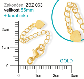 Zakončovací řetízek s KARABINKOU ozn. ZBZ 063. Barva (pokov) GOLD.