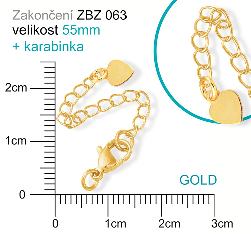Zakončovací řetízek s KARABINKOU ozn. ZBZ 063. Barva (pokov) GOLD.