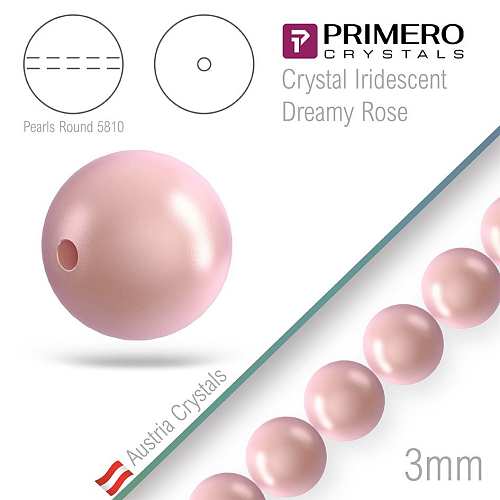 Korálky PRIMERO Crystals 5810. Barva Crystal Iridescent Dreamy Rose. Velikost 3mm balení-50Ks.