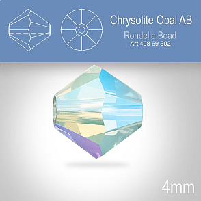 PRECIOSA Bicone MC BEAD (sluníčko) velikost 4mm. Barva CHRYSOLITE OPAL AB. Balení 30ks .
