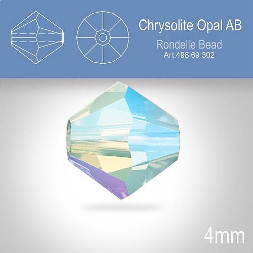 PRECIOSA Bicone MC BEAD (sluníčko) velikost 4mm. Barva CHRYSOLITE OPAL AB. Balení 30ks .