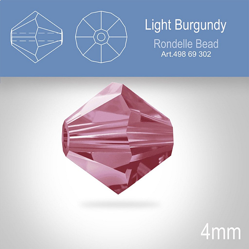 PRECIOSA Bicone MC BEAD (sluníčko) velikost 4mm. Barva LIGHT BURGUNDY. Balení 30ks .