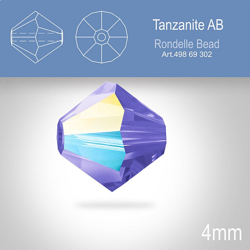 PRECIOSA Bicone MC BEAD (sluníčko) velikost 4mm. Barva TANZANITE  Aurore Boreale. Balení 30ks .