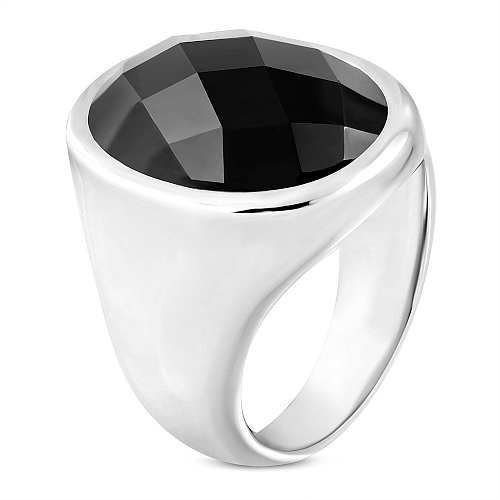 Ocelový prsten RBR 130 s černým broušeným kamínkem o velikosti 7