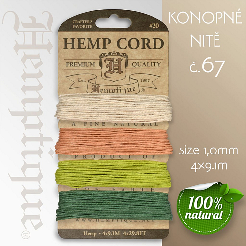 Konopná nit HEMP CORD síla nitě 1,0mm. Balení 4x9,1m. Barva č.67 Dream Fields