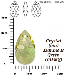 SWAROVSKI Pear-Shaped 6106 barva CRYSTAL LUMINOUS GREEN velikost 22mm.
