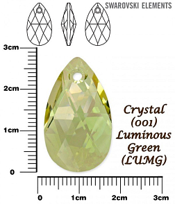 SWAROVSKI Pear-Shaped 6106 barva CRYSTAL LUMINOUS GREEN velikost 28mm.