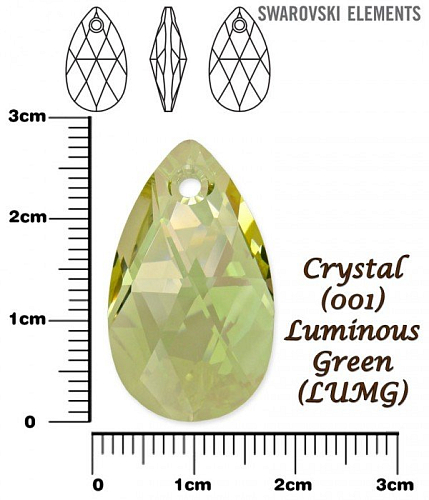 SWAROVSKI Pear-Shaped 6106 barva CRYSTAL LUMINOUS GREEN velikost 28mm.