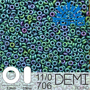 Korálky TOHO Demi Round 11/0. Barva 706  Matte-Color Iris Teal  . Balení 5g.