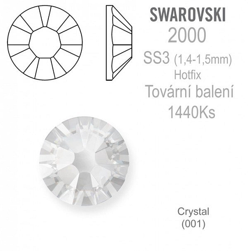 Swarovski Rose FB HOTFIX 2000 velikost SS3 barva Crystal tovární balení