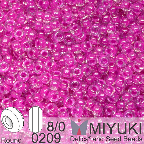Korálky Miyuki Round 8/0. Barva 0209 Fuchsia Lined Crystal. Balení 5g