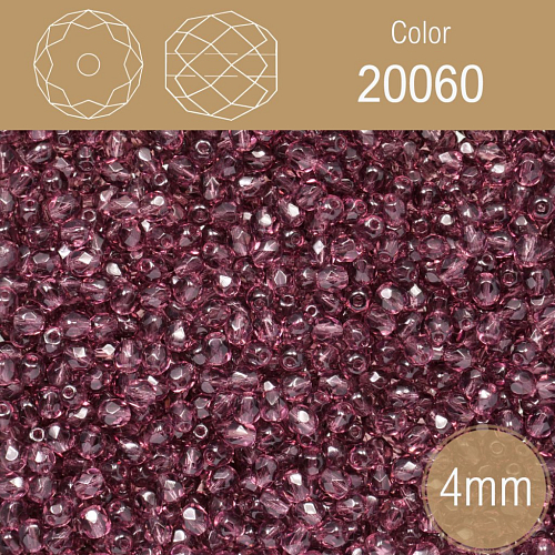 Korálky BROUŠENÉ 4mm. Barva 20060. Průhledná fialová. Balení 120Ks.