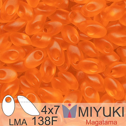 Korálky MIYUKI tvar Long MAGATAMA velikost 4x7mm. Barva LMA-138F Matte Transparent Orange. Balení 5g.