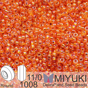 Korálky Miyuki Round 11/0. Barva 1008 Silverlined Orange AB. Balení 5g.