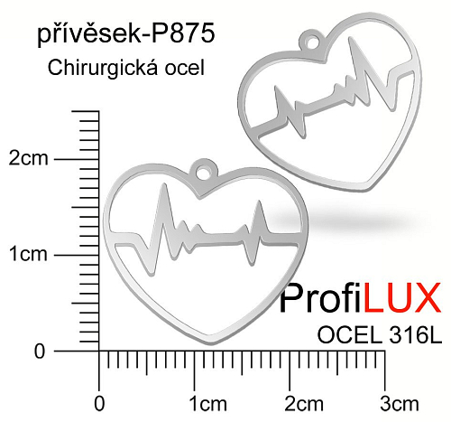 Přívěsek Chirurgická Ocel ozn-P875 SRDCE s kardiogramem velikost 22x20mm. Řada přívěsků ProfiLUX