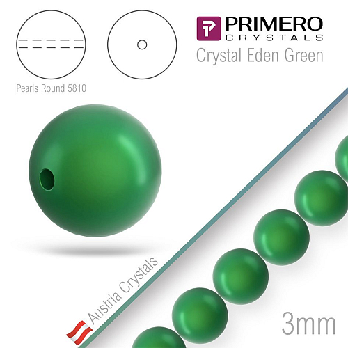 Korálky PRIMERO Crystals 5810. Barva Crystal Eden Green. Velikost 3mm balení-50Ks.