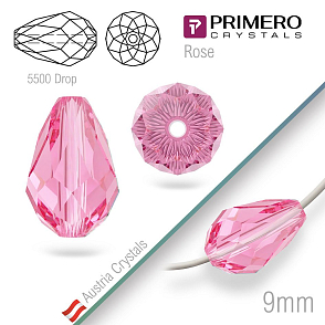 Korálky PRIMERO Crystals . Tvar 5500 Drop. Barva Rose. Velikost 9mm