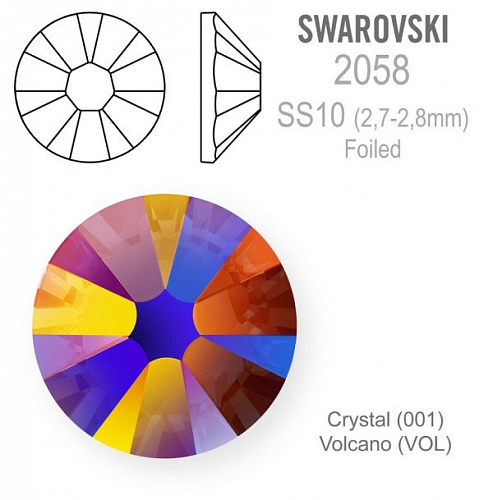 SWAROVSKI 2058 XILION Rose FOILED velikost SS10 barva Crystal Volcano 