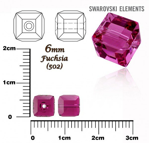 SWAROVSKI CUBE Beads  5601 barva FUCHSIA velikost 6mm.