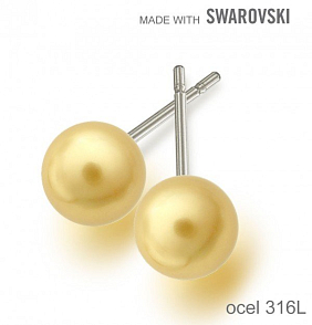 Náušnice sada Made with Swarovski 5818 Crystal Light Gold Pearl (001 539) 6mm+puzeta 316L
