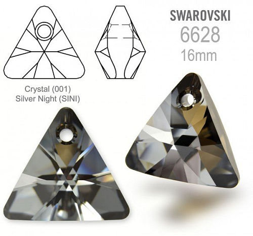 Swarovski 6628 XILION Triangle Pendant 16mm. Barva Crystal (001) Silver Night (SINI).