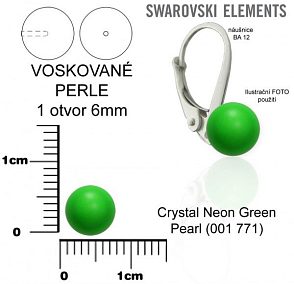 SWAROVSKI 5818 Voskované Perle 1otvor barva CRYSTAL NEON GREEN PEARL velikost 6mm. 