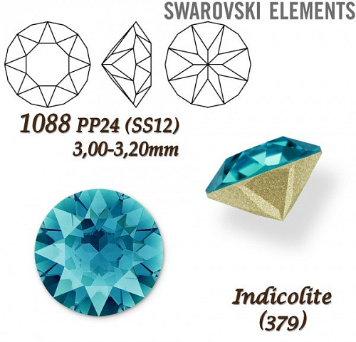 SWAROVSKI ELEMENTS 1088 XIRIUS Chaton PP24 (SS12)  3,00-3,20mm barva INDICOLITE (379).