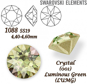 SWAROVSKI ELEMENTS 1088 XIRIUS Chaton SS19 (4,40-4,60mm) barva CRYSTAL (001) LUMINOUS GREEN (LUMG). 