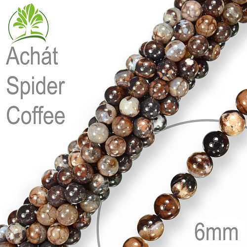 Korálky z minerálů Achát Spider Coffee přírodní polodrahokam. Velikost pr.6mm. Balení 12Ks.
