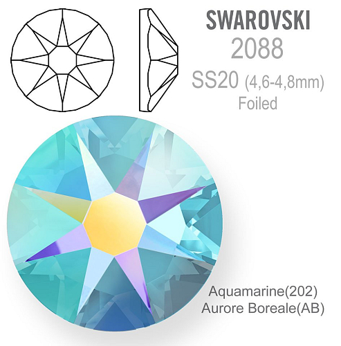 SWAROVSKI XIRIUS  FOILED 2088 velikost SS20 barva Aquamarine Aurore Boreale 