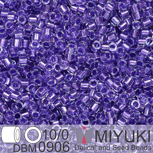 Korálky Miyuki Delica 10/0. Barva Sparkling Purple Lined Crystal  DBM0906. Balení 5g.