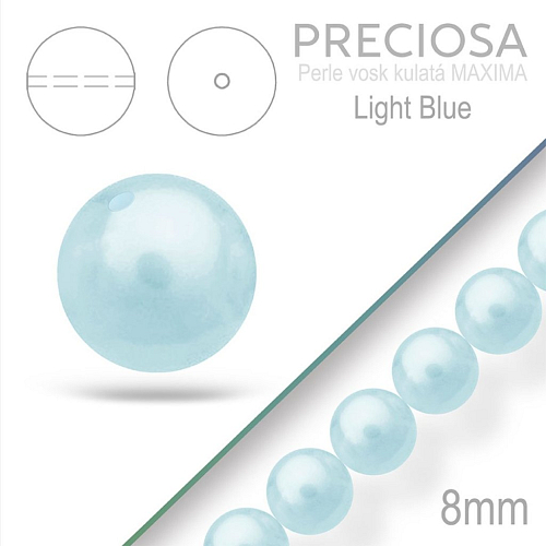 PRECIOSA Voskované Perle barva LIGHT BLUE velikost 8mm. Balení návlek 15Ks. 