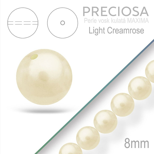 PRECIOSA Voskované Perle barva LIGHT CREAMROSE 98994 velikost 8mm. Balení návlek 15Ks. 