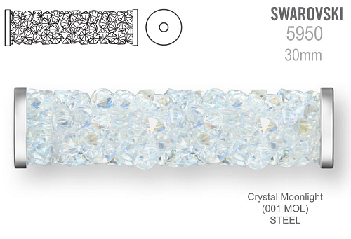 Swarovski 5950 Fine Rocks Tube barva Crystal Moonlight STEEL velikost 6x30mm