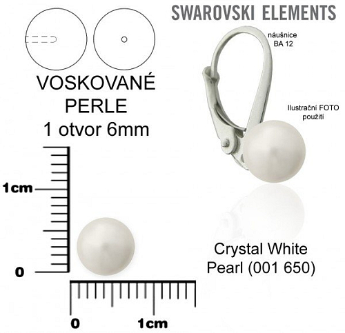 SWAROVSKI 5818 Voskované Perle 1otvor barva CRYSTAL WHITE 650 velikost 6mm.
