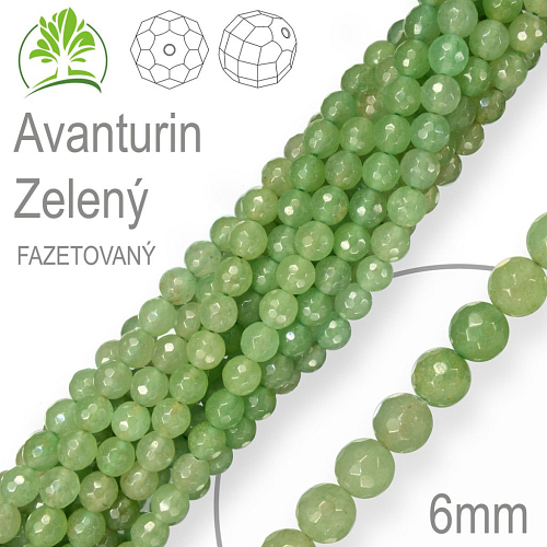 Korálky z minerálů Avanturin Zelený Fazetovaný přírodní polodrahokam. Velikost pr.6mm. Balení 12Ks.